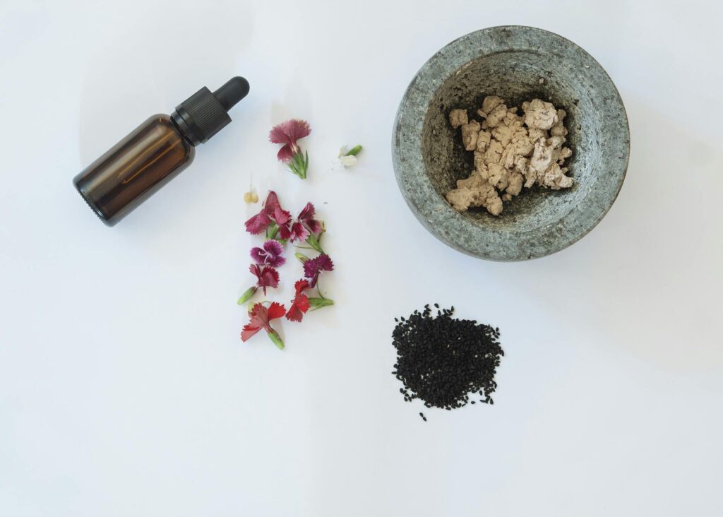 Black Seeds, Fresh Flowers, A Bottle and A Mortar Naturopathy Newmarket Vaughan