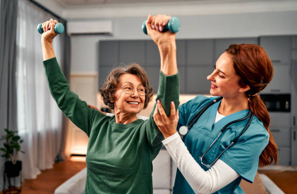 Physiotherapist guiding patient through stress-relieving exercises in Vaughan