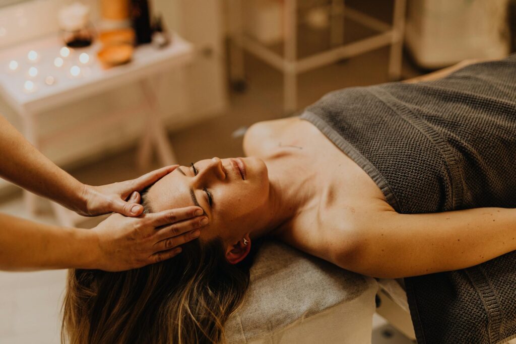 Woman receiving aromatherapy massage in a peaceful clinic in Vaughan