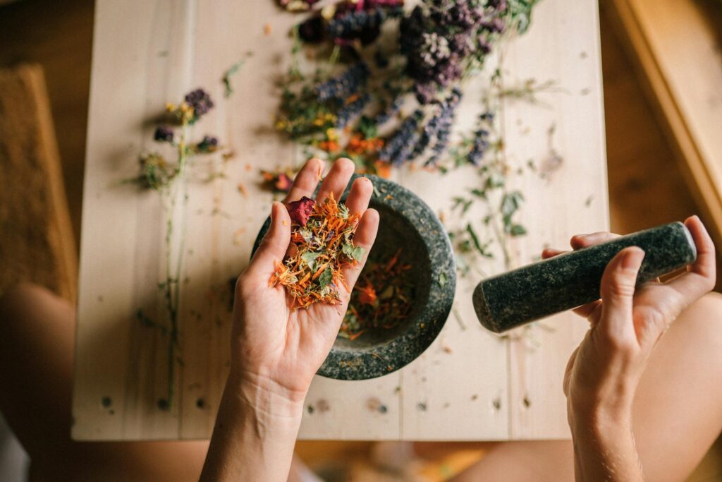 Naturopath in Vaughan preparing herbal medicine for natural healing and patient care