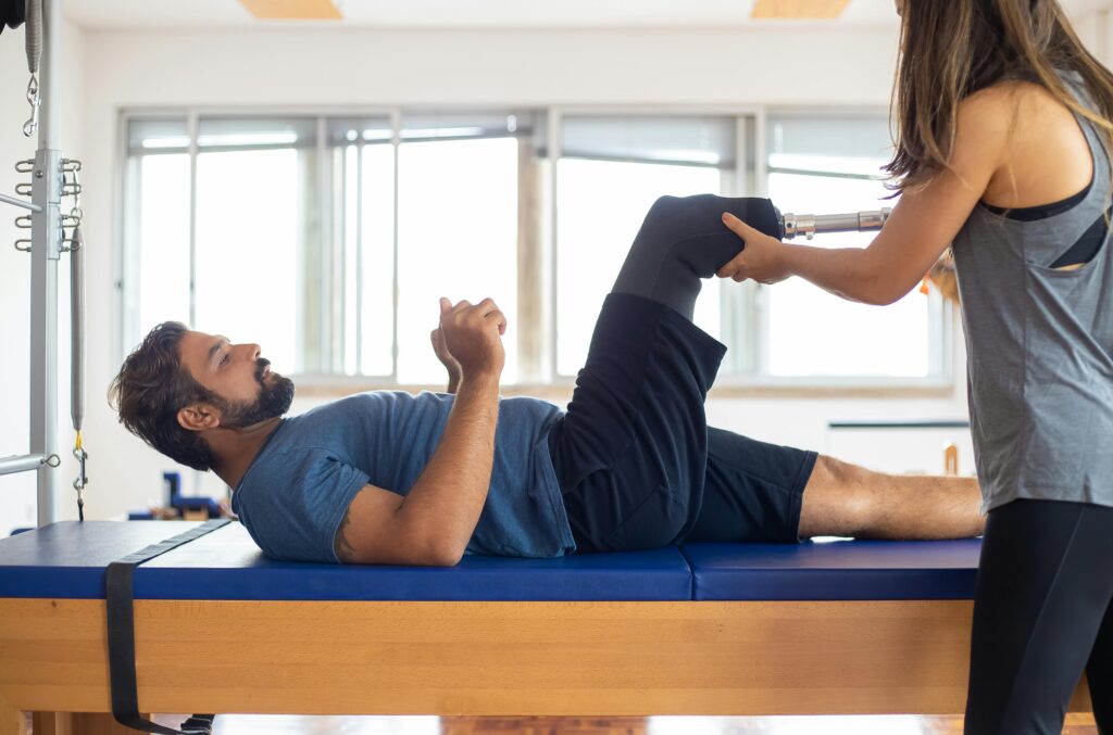 Physiotherapist guiding patient through post-car accident rehab in Vaughan clinic