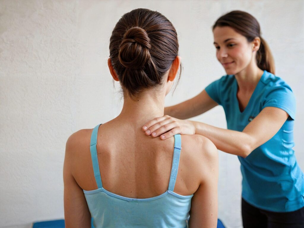 Physiotherapist helping a client regain mobility after injury during a session in a Vaughan clinic