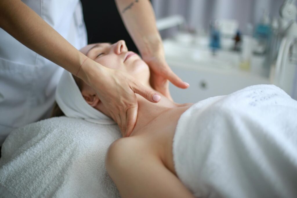 Woman relaxing during a stress-relief massage therapy session in Vaughan