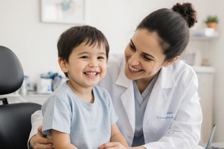 Smiling child receiving gentle naturopathic care in Newmarket clinic for improved health and well-being
