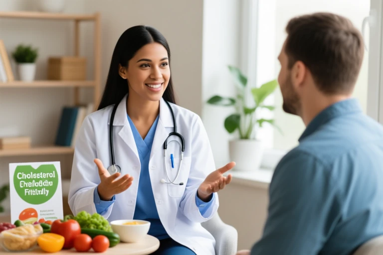 Naturopath in Vaughan discussing cholesterol-friendly nutrition with patient