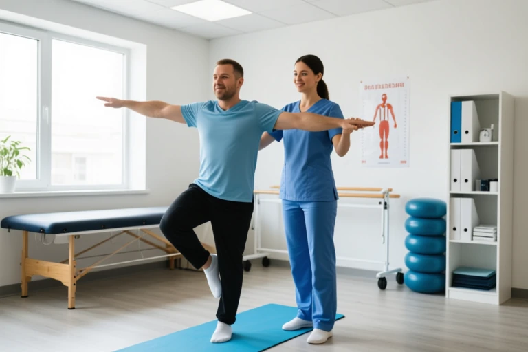 Physiotherapist in Newmarket guiding patient through recovery exercises