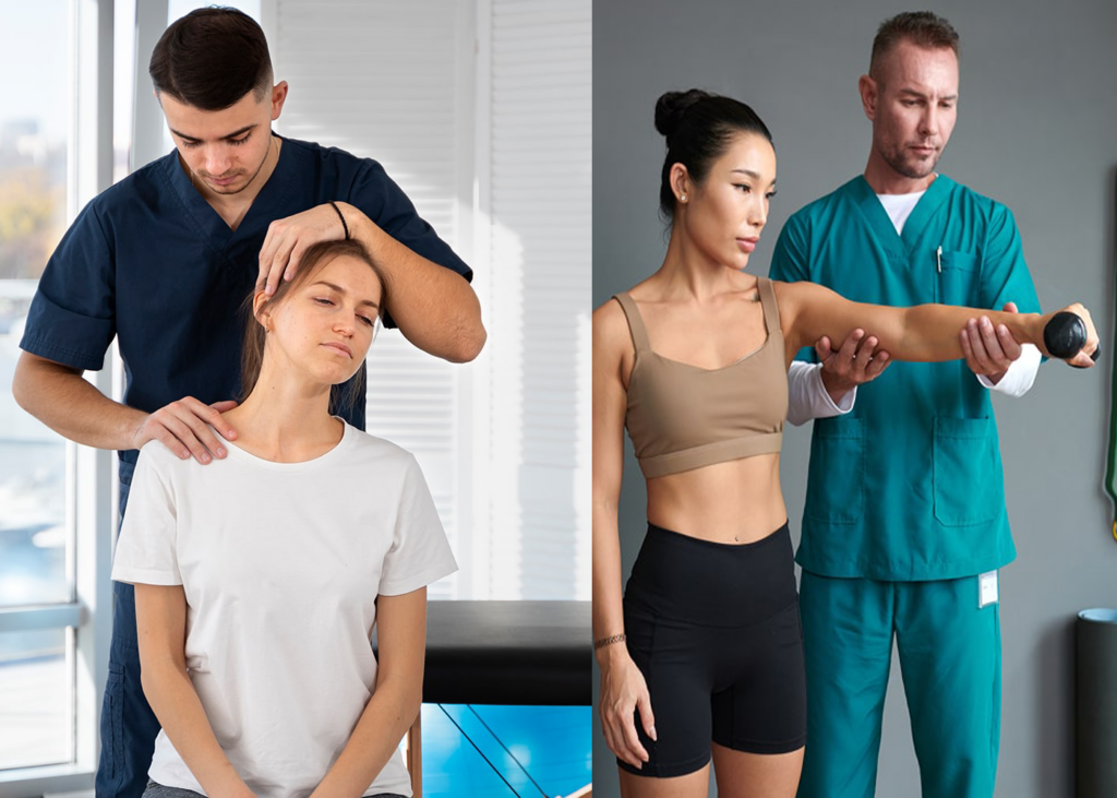 Physiotherapist and chiropractor treating a patient at PhysioChiroWellness clinic in Vaughan, Ontario